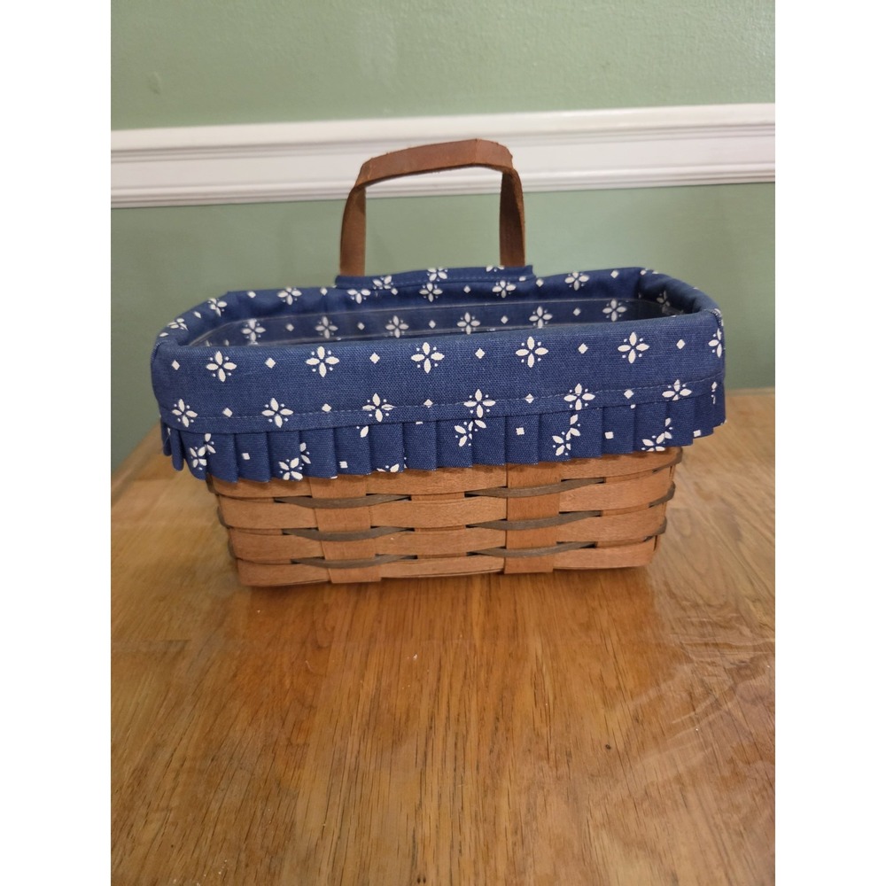 Longaberger 1988 Medium Key Basket with Leather Strap 2 Liners Signed